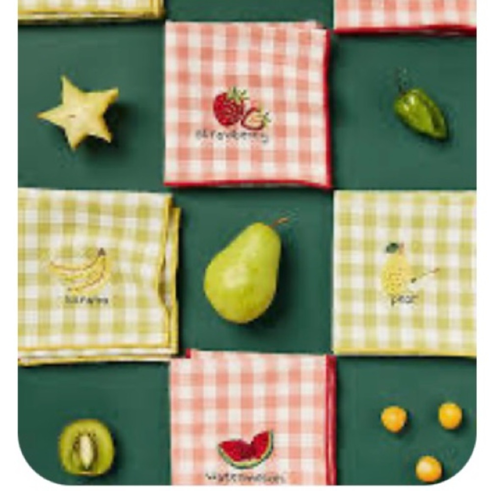 Anthropologie Embroidered Cotton Napkins Strawberry, Pear, Banana Watermelon - Picture 5 of 7